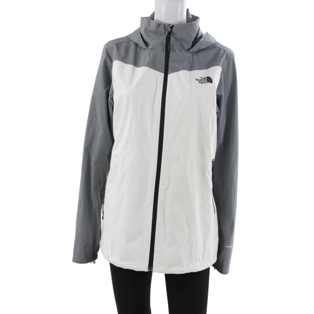 The North Face Womens Rain Coat Gray Polyester Zip Long Sleeve Size L